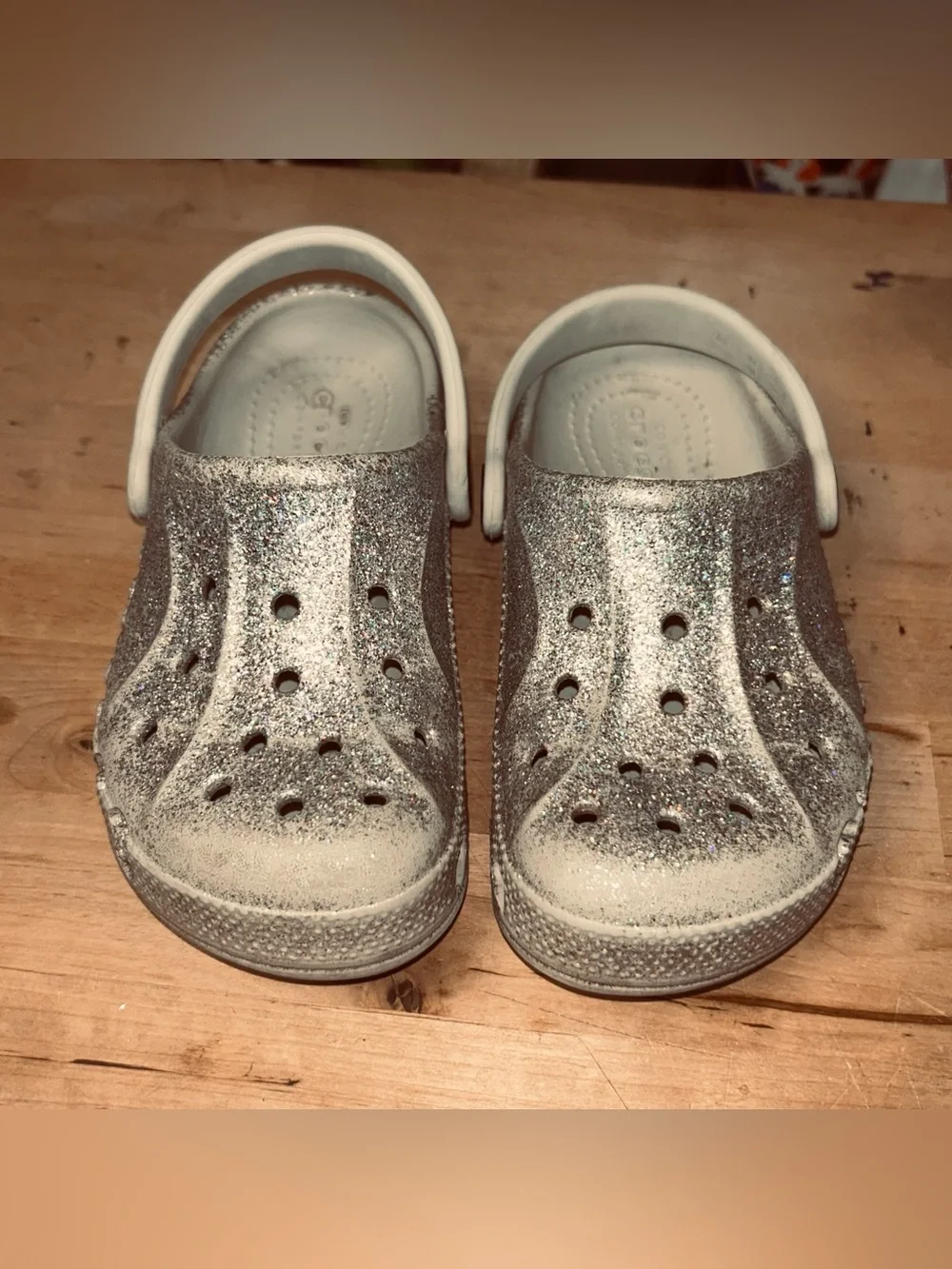 Crocs Classic Glitter Kids Clog Silver US 11 Slip-On Synthetic Logo